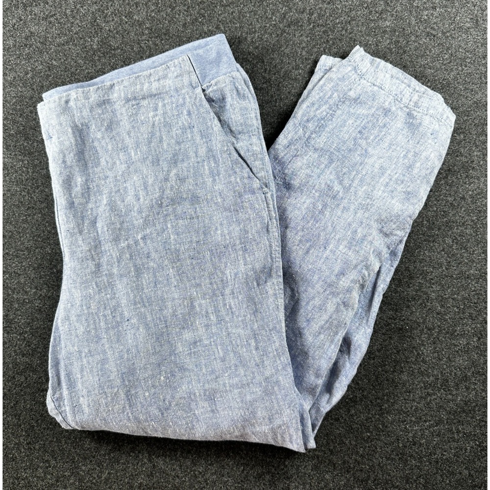 J. Jill Love Linen Blue Chambray Pull On Tapered Leg Pants XL